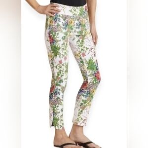 Soft Surroundings Women’s In Bloom Pull On Ankle Pants White Floral Size M